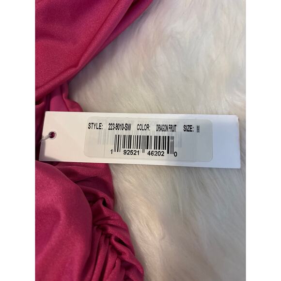 Jonathan Simkai NWT Hot Pink  Lotus Draped Satin Off Shoulder Bikini Top Small - Picture 5 of 8